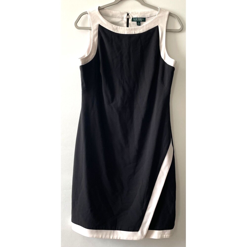 Lauren Ralph Lauren Sheath Dress Size 8 Black Ivory Colorblock Sleeveless